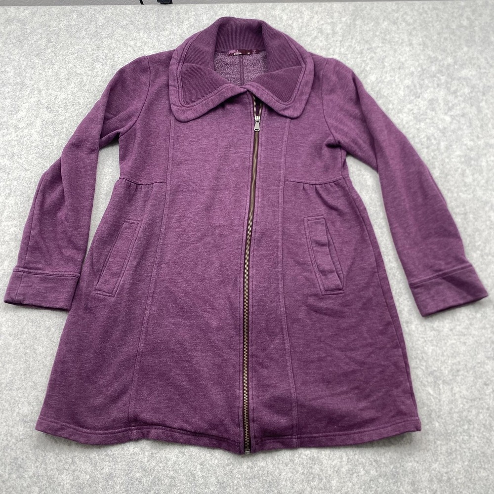 PrAna Coatigan Jacket Womens Medium Purple Fleece Full Zip Pockets Collared
